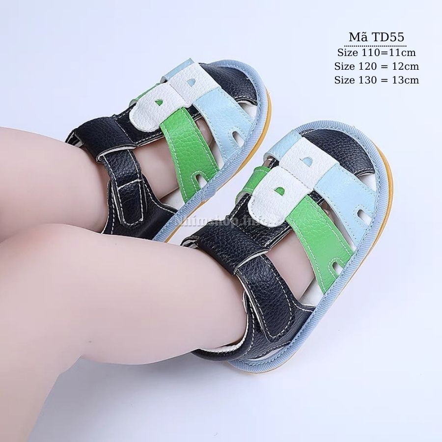 Giày sandal tập đi cho bé trai bé gái sơ sinh đế cao su chống trơn trượt cao cấp dép rọ bít mũi thời trang trẻ em TD55