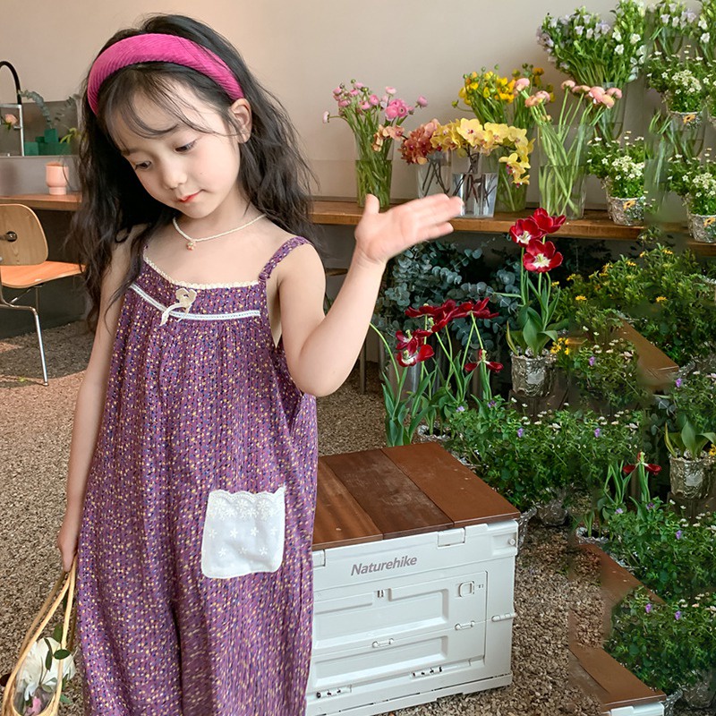 Bộ Áo Liền Quần In Họa Tiết Hoa Thoáng Khí Thời Trang Xinh Xắn Cho Bé Gái