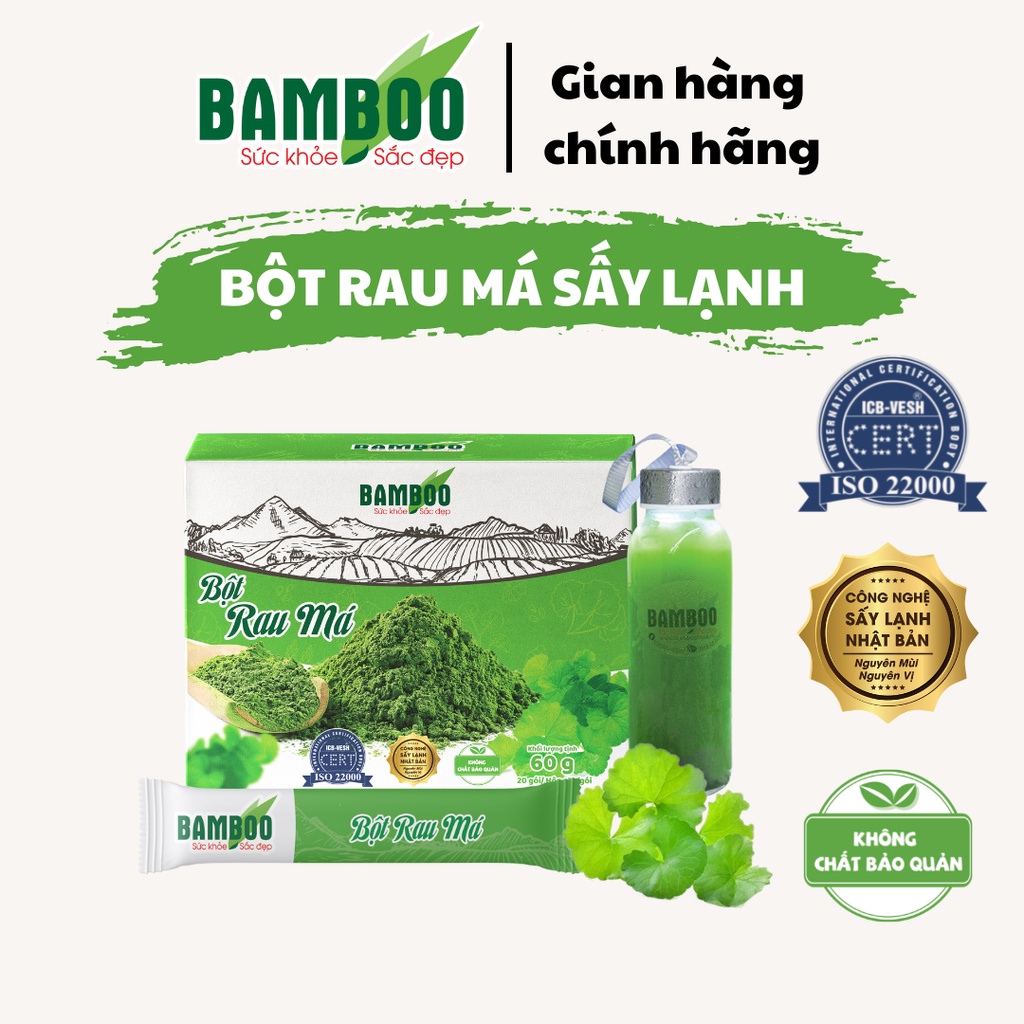 Bột rau má BAMBOO nguyên chất, siêu mịn hỗ trợ giảm cân, làm đẹp da hộp 60g/ 20 gói