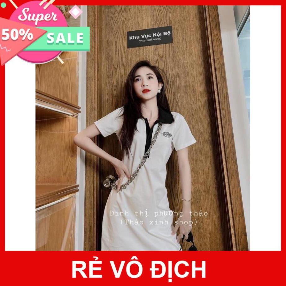 Đầm Polo Nữ Chữ Thêu , Cộc Tay Cổ Bẻ Chất Nỉ Tàu