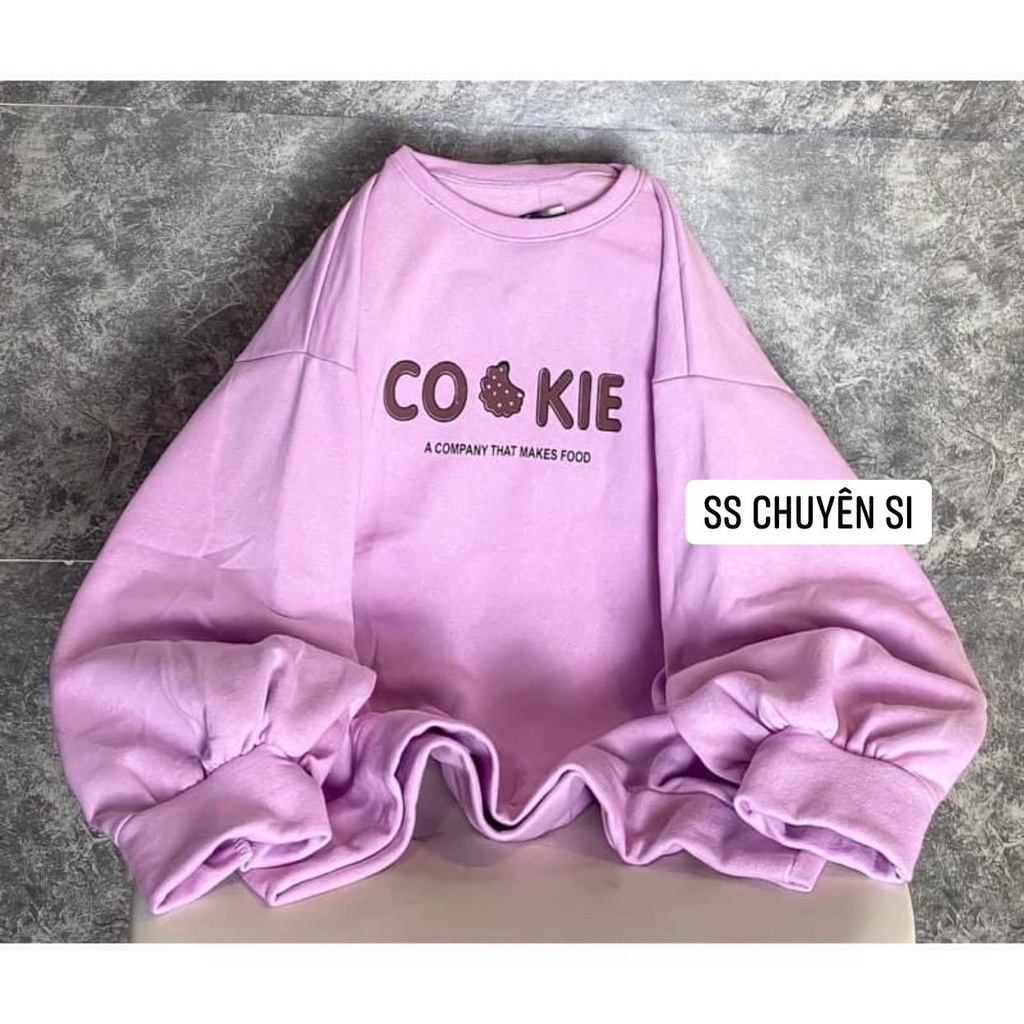 Áo Sweater COOKIE Form Rộng Tay Phồng, Áo Nỉ Cổ Tròn Nam Nữ Form To