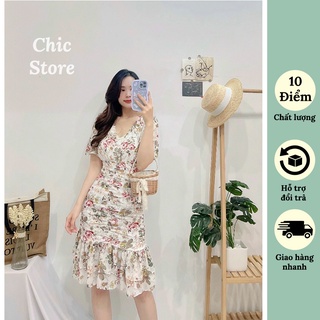 [Ảnh thật/ Video] Đầm hoa đuôi cá dáng dài vintage mặc đi làm công sở, đi tiệc Chic.Store