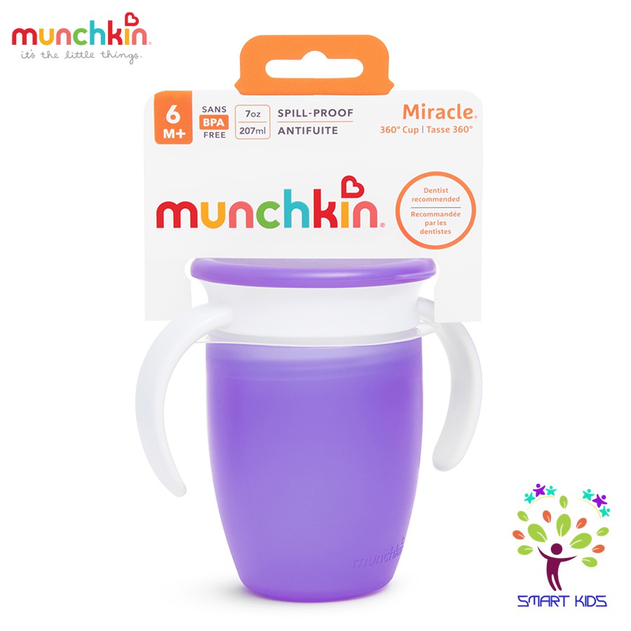 CỐC TẬP UỐNG 360 ĐỘ CHỐNG ĐỔ MUNCHKIN CÓ NẮP 207ML