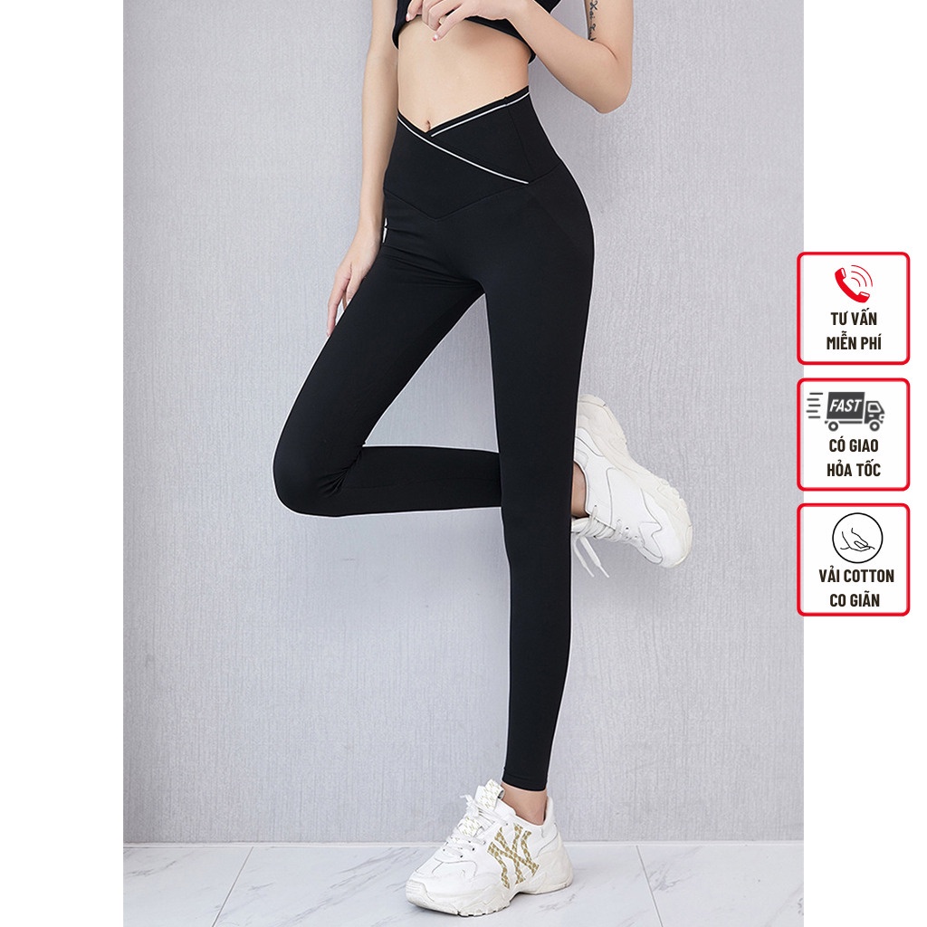 Quần legging nữ cạp chéo gen bụng lưng cao vải cotton co giãn ôm bó Geleva LEG421