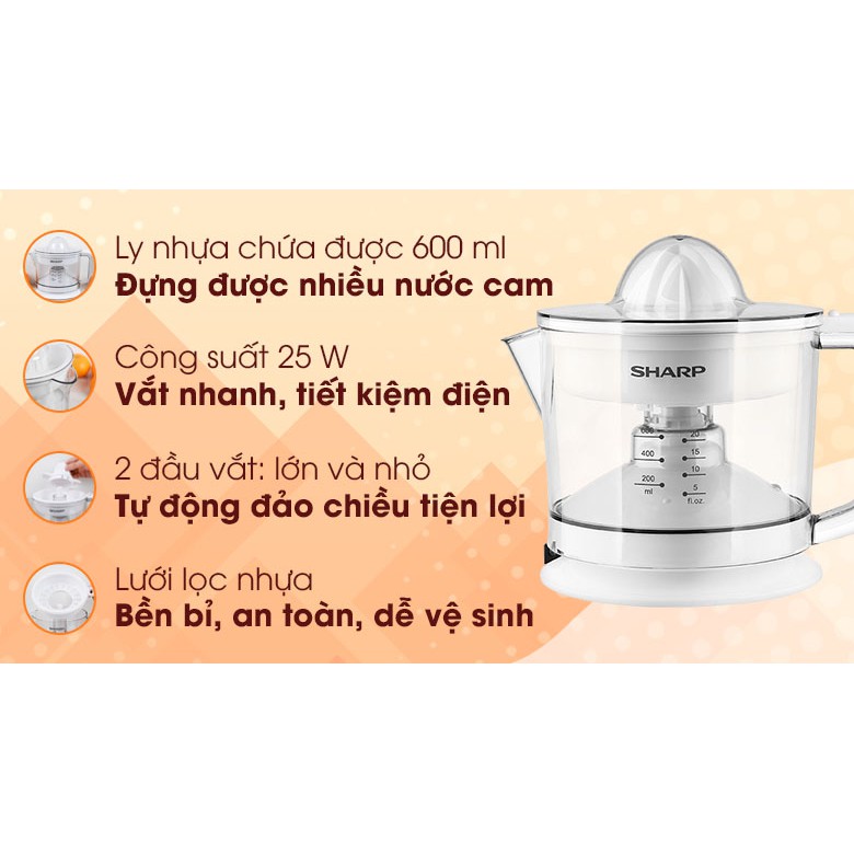 Máy Vắt Cam SHARP EJ-J256-WH - Hàng Chính Hãng (Bảo Hành 12 Tháng)