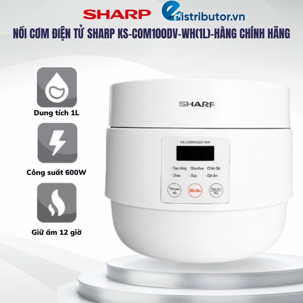 Nồi cơm điện tử Sharp KS-COM100DV-WH(1L)-Hàng Chính Hãng