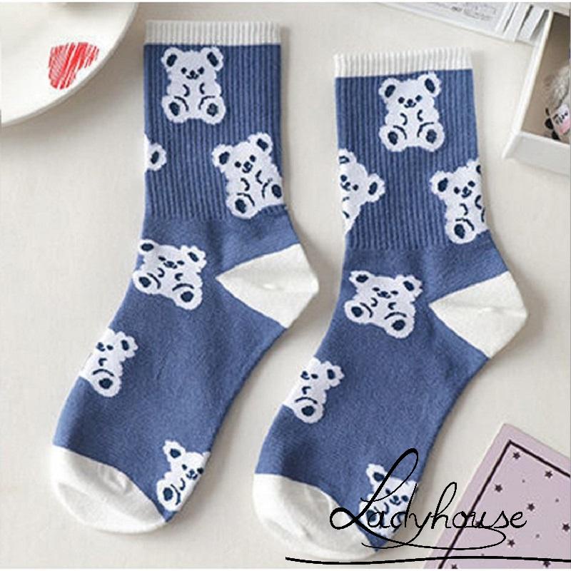 Vớ dệt kim thoáng khí chống trượt in họa tiết hoạt hình dễ thương cho nữ