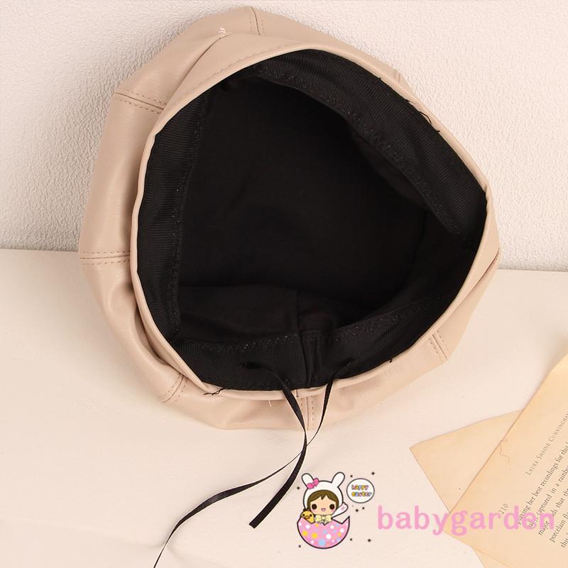 Mũ beret bát giác bằng da có dây rút màu trơn phong cách Anh Quốc cho trẻ em