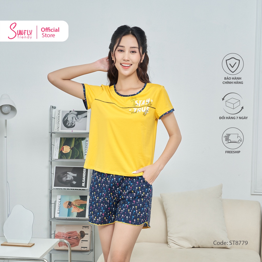 Bộ Đồ Mặc Nhà Nữ Cotton SUNFLY Áo Cộc Quần Sooc ST8779