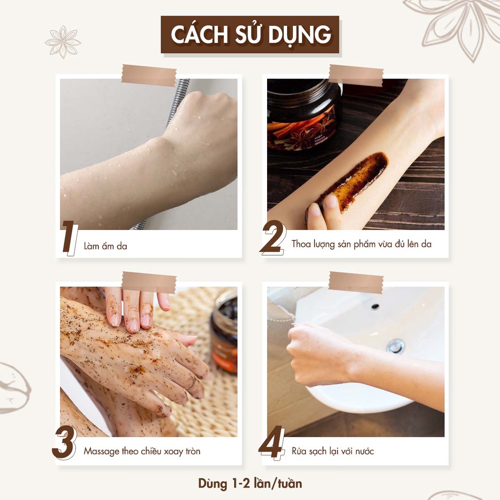 Tẩy Tế Bào Chết Exclusive Cosmetic Body Mềm Mịn Da Giảm Viêm Lỗ Chân Lông Quế Hồi Cafe Coffee Cinnamon Cloves 380g