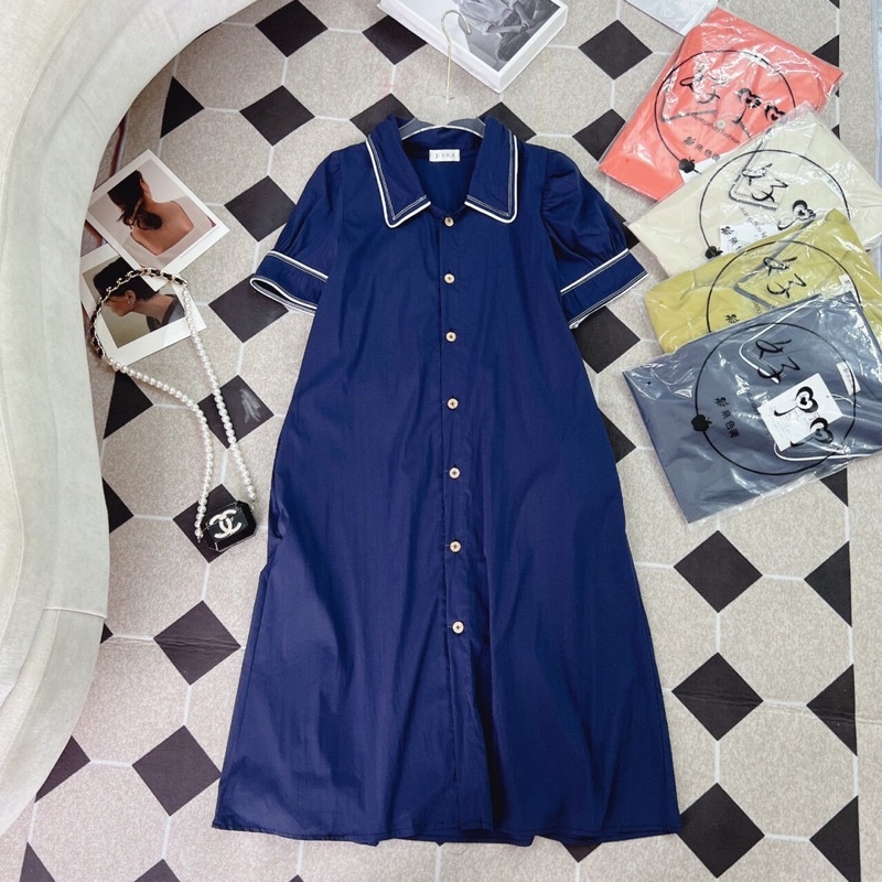 Váy bầu cổ viền dáng suông đi làm đi chơi đều đẹp