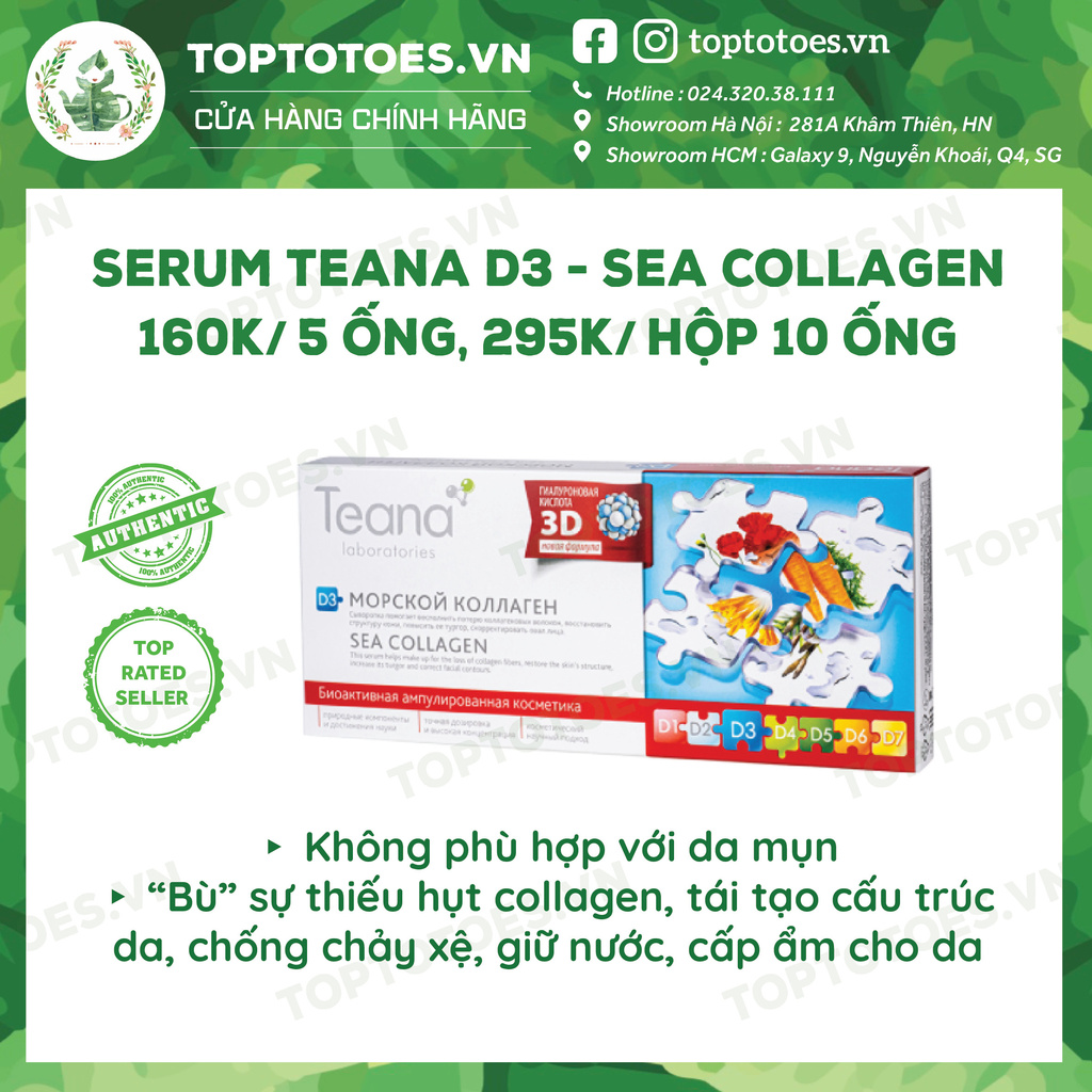Serum Teana D3 Sea Collagen & D7 Elastin phục hồi làn da tổn thương, mất cấu trúc, nhăn, chảy xệ, cho da căng láng