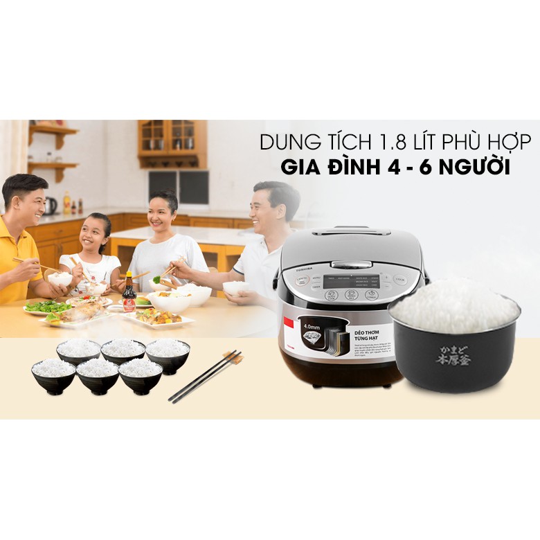 Nồi cơm điện tử Toshiba 1.8 lít RC-18DR2PV Mới 100% Số người ăn 4 - 6 người -Lòng nồi chống dính cao cấp