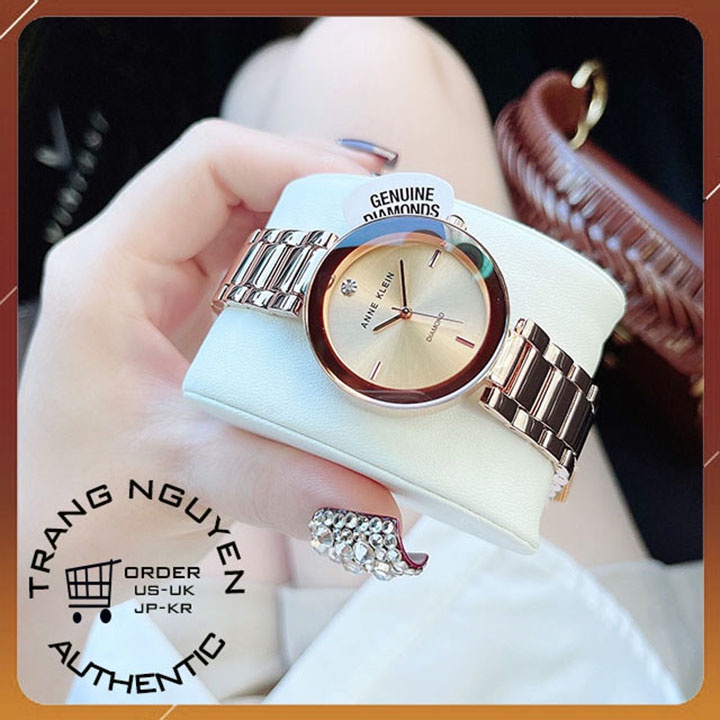 Đồng hồ nữ đẹp chống nước Anne klein AK/1362CHGB đồng hồ đeo tay nữ dây kim loại mặt tròn case 32mm