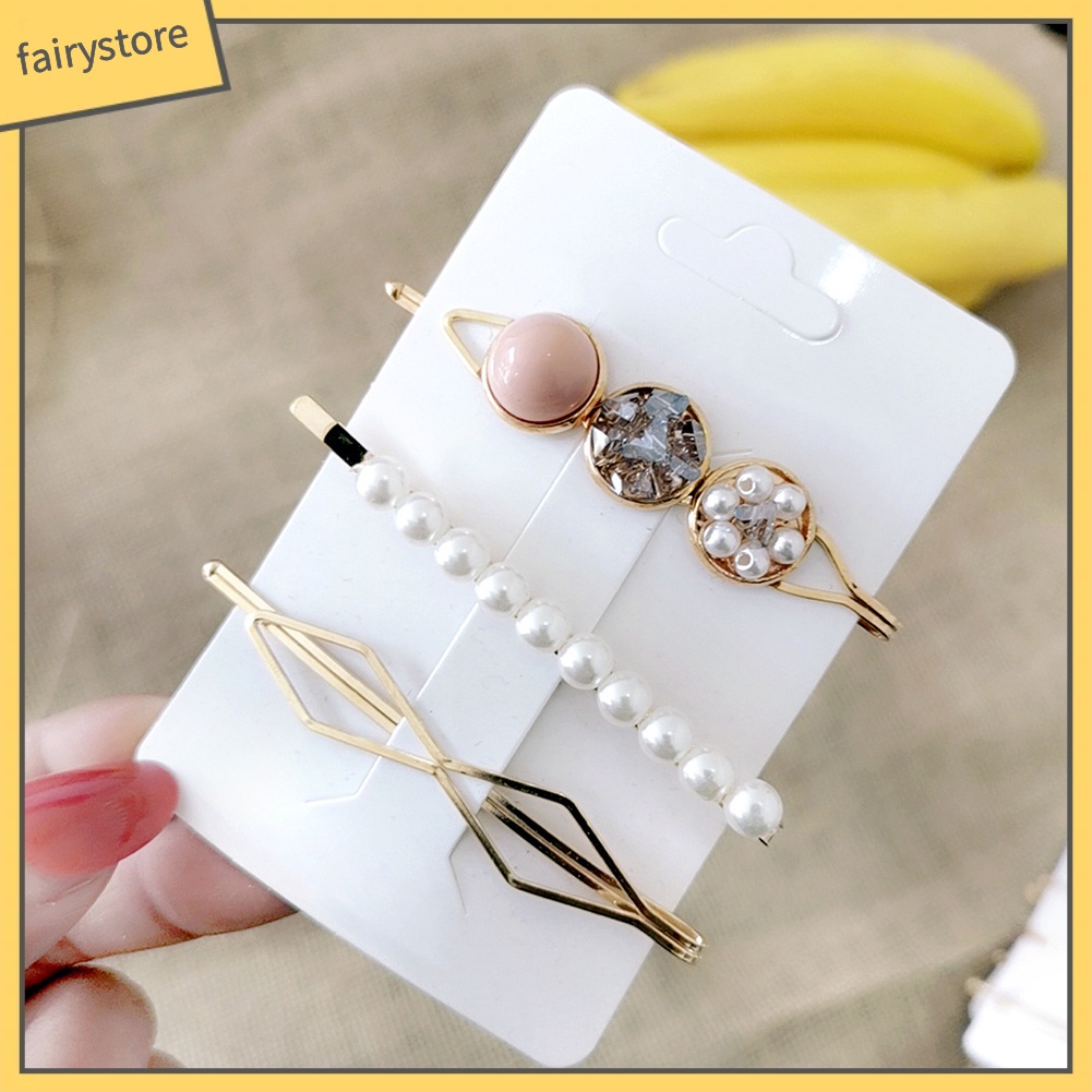 Set 3 kẹp tóc kim loại đính ngọc trai giả thời trang cho nữ