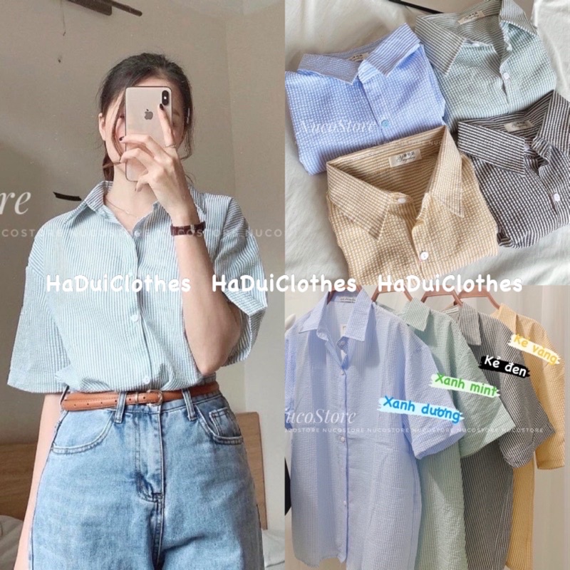 [ FREESHIP ẢNH THẬT] Áo Sơ Mi Ngắn Tay Công Sở Chất Xốp Kẻ Sọc dễ mặc