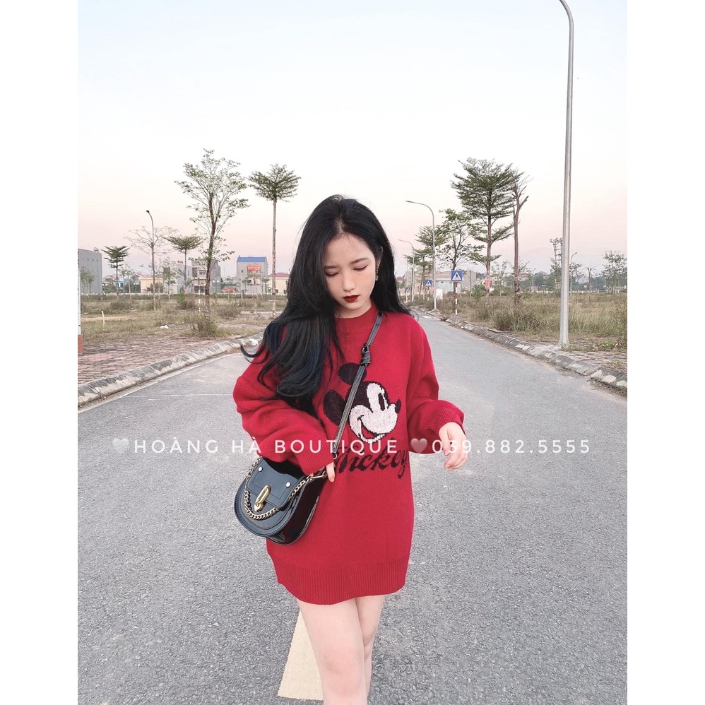 Áo Sweater chuột mickey đỏ cổ tròn form rộng dày dặn 00004 | BigBuy360 - bigbuy360.vn
