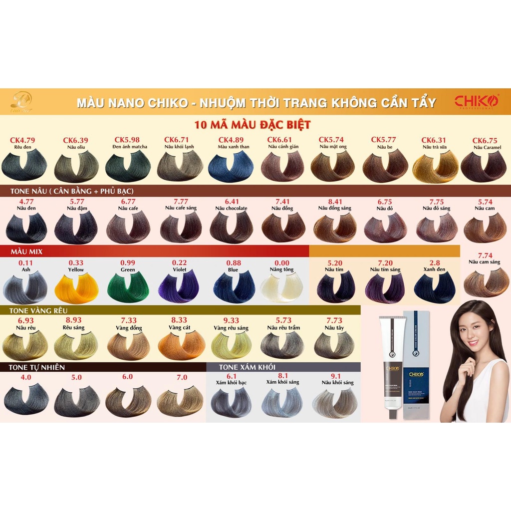 Thuốc Nhuộm không tẩy tóc Chiko (không kèm oxi)