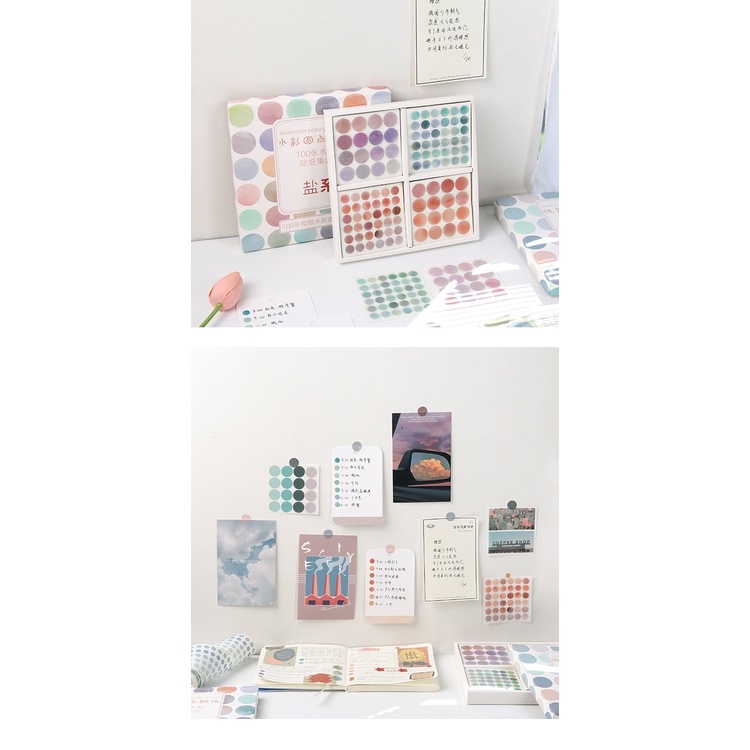 Sticker Washi Miếng Dán Hình Chấm Tròn Dán Postcard Màu Pastel Trang Trí Sổ Tay/ Dán Tường/