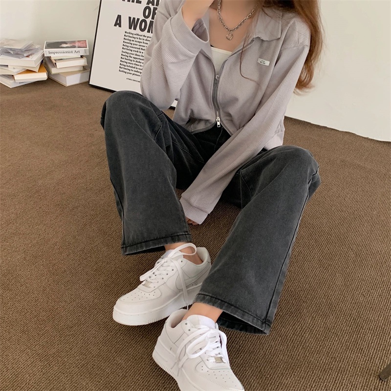 Xiaozhainv Quần Jean Nữ Dài Lưng Cao Ống Rộng Thời Trang Phong Cách Hàn Quốc