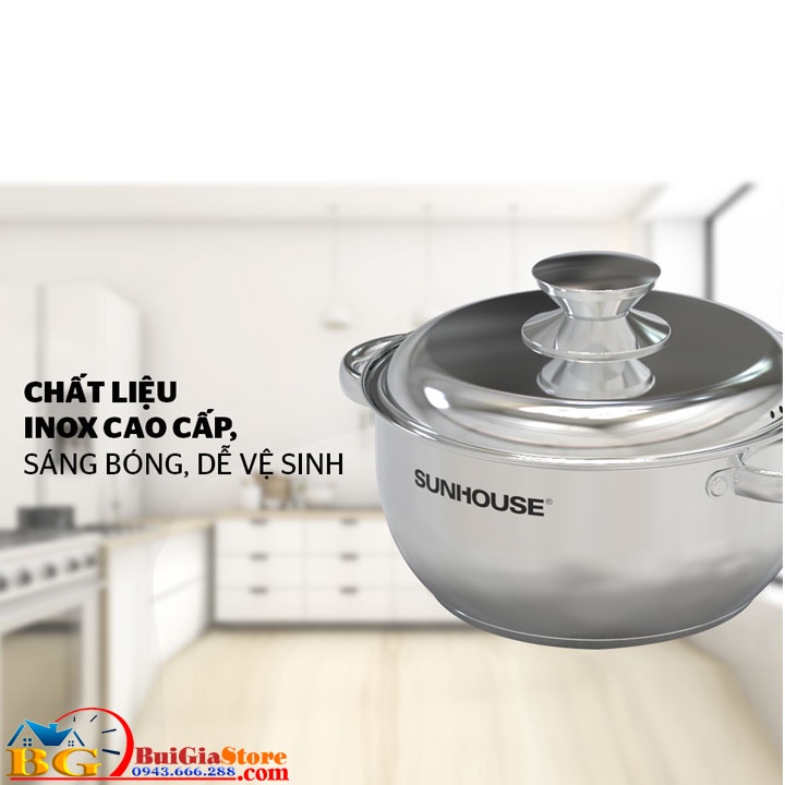 Bộ 3 nồi inox 3 đáy Sunhouse SHG339 - Nồi dùng cho cả bếp từ