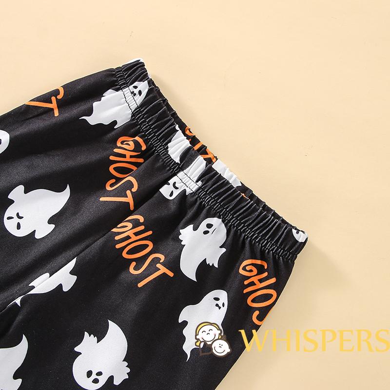 Set Đồ Halloween 2 Món Gồm Áo Cổ Thuyền Tay Dài In Hình Ma Và Quần Dài Dễ Thương Cho Bé