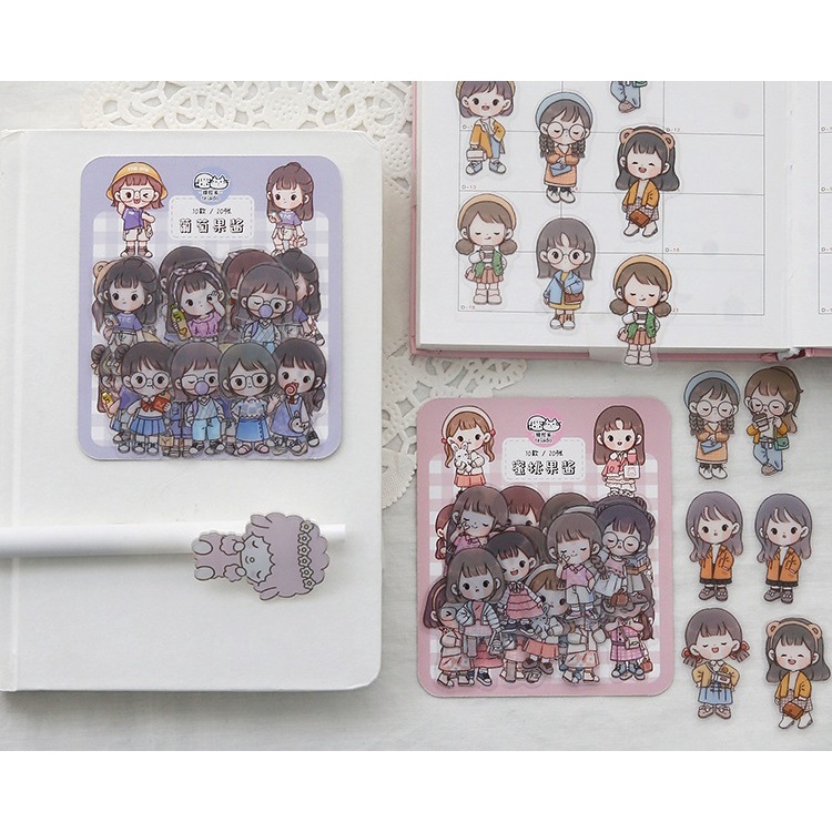 Gói 40 miếng dán trang trí điện thoại chống nước hình bé gái hoạt hình dễ thương DIY