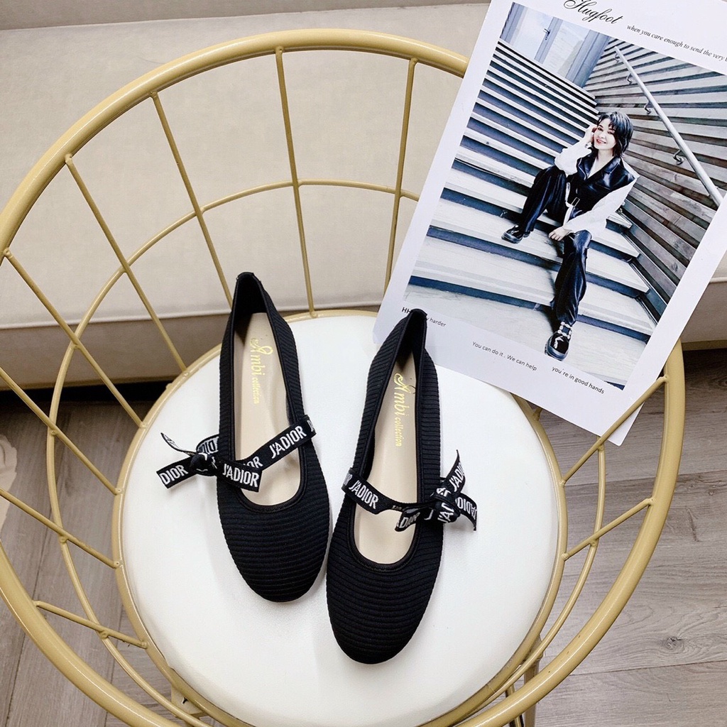 Giày Bệt Búp Bê Mũi tròn dễ thương Quai ngang sang chảnh Da len cực xinh