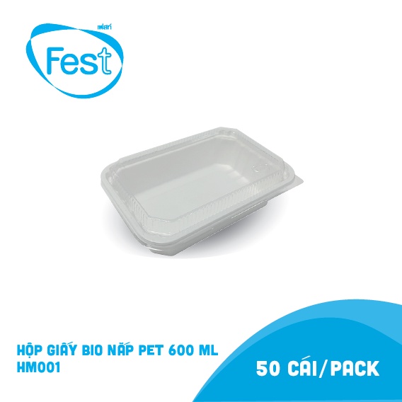 Hộp giấy Fest Bio 600ml + nắp PET (HM001) đựng bánh,sushi,cơm,.dùng lò vi sóng,phân hủy sinh học,... hàng nhập Thái Lan