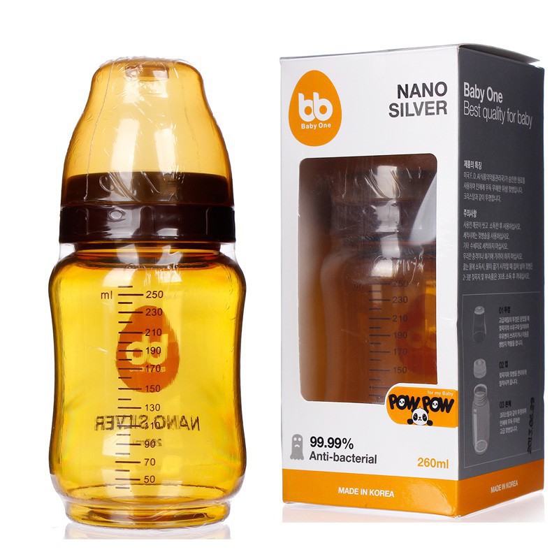 Bình Sữa Baby One Nano Silver Cổ Rộng, Hẹp 240ml