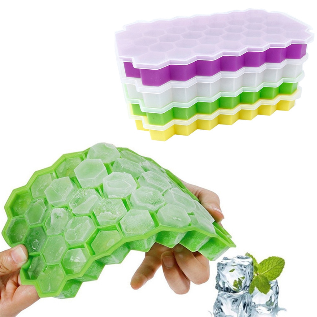 SOME Forma/Molde de Silicone Formato Favo de Mel Cubo de Gelo 37 Compartimentos com Tampa
