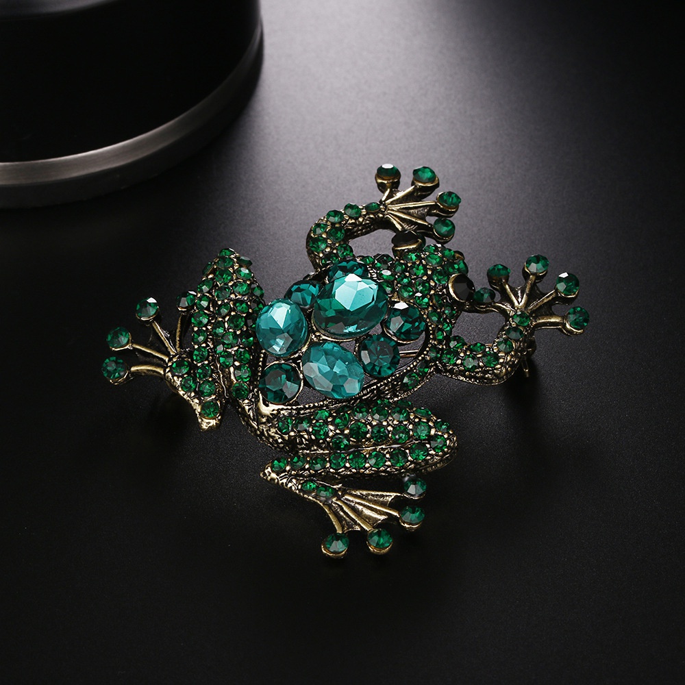 Crystal Frog Brooches for Women Green Color Animal Brooch Pin Luxury Vintage Jewelry Coat Accessories