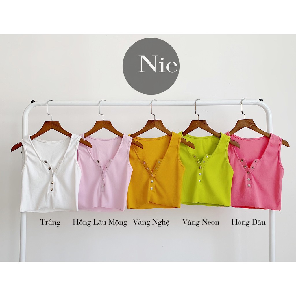 Croptop 3 lỗ nút thun gân xinh lung linh✨