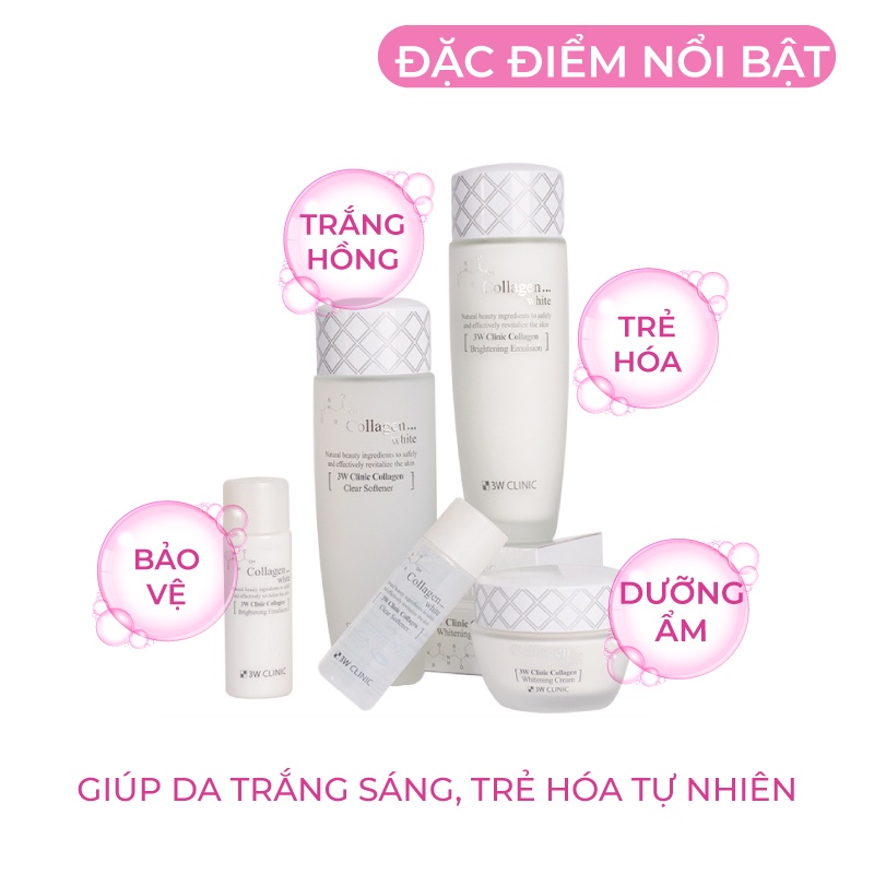 Bộ dưỡng trắng da dưỡng ẩm chống lão hóa chiết xuất từ Collagen 3W CLINIC Hàn Quốc