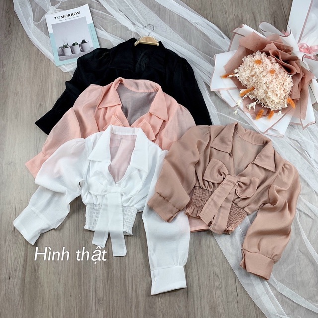 Áo sơ mi voan nhún eo croptop cao cấp - S6U