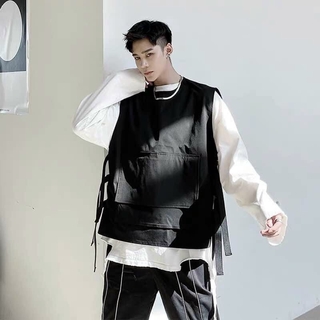 Áo Gile KAKI unisex túi hộp to phối dây