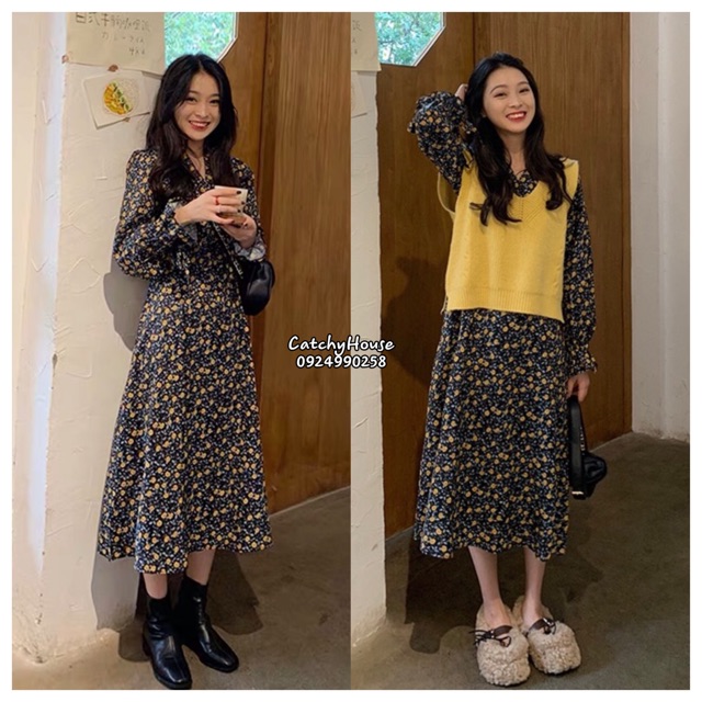 [ORDER] Set đầm họa tiết + gile ulzzang
