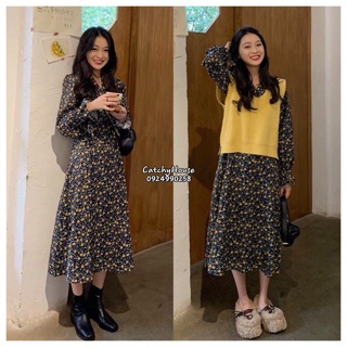 Set đầm họa tiết + gile ulzzang