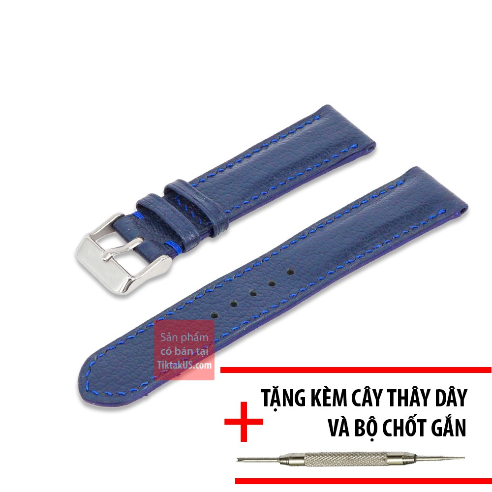 Dây đồng hồ da bò handmade - da bò Ý dập vân Alran cao cấp TiktakUs  màu xanh NAVY