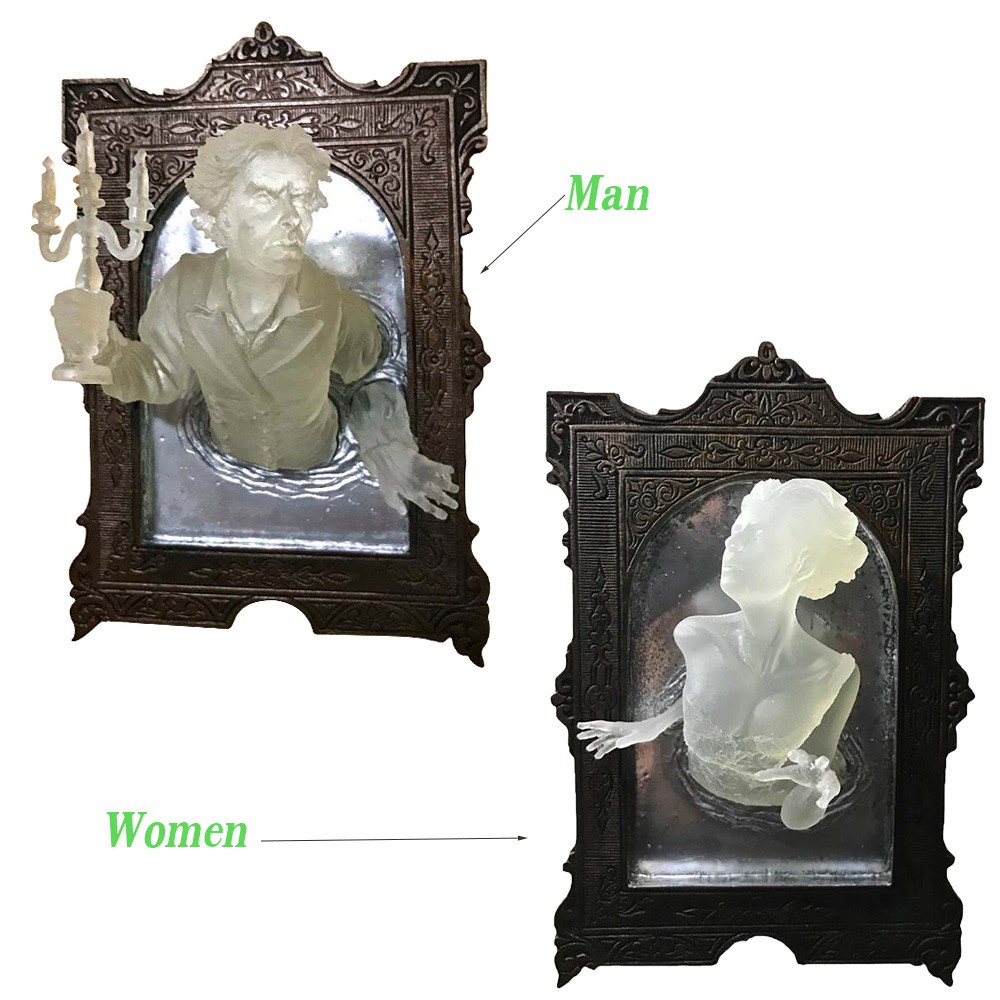 LANFY Wall Art  Decor Glowing in The Dark Figurine Spooky Wall Sculptures Ghost in The Mirror Wall Plaque Ghost Mirror Statue Creative Wall Hanger Ornatmate Home 3D