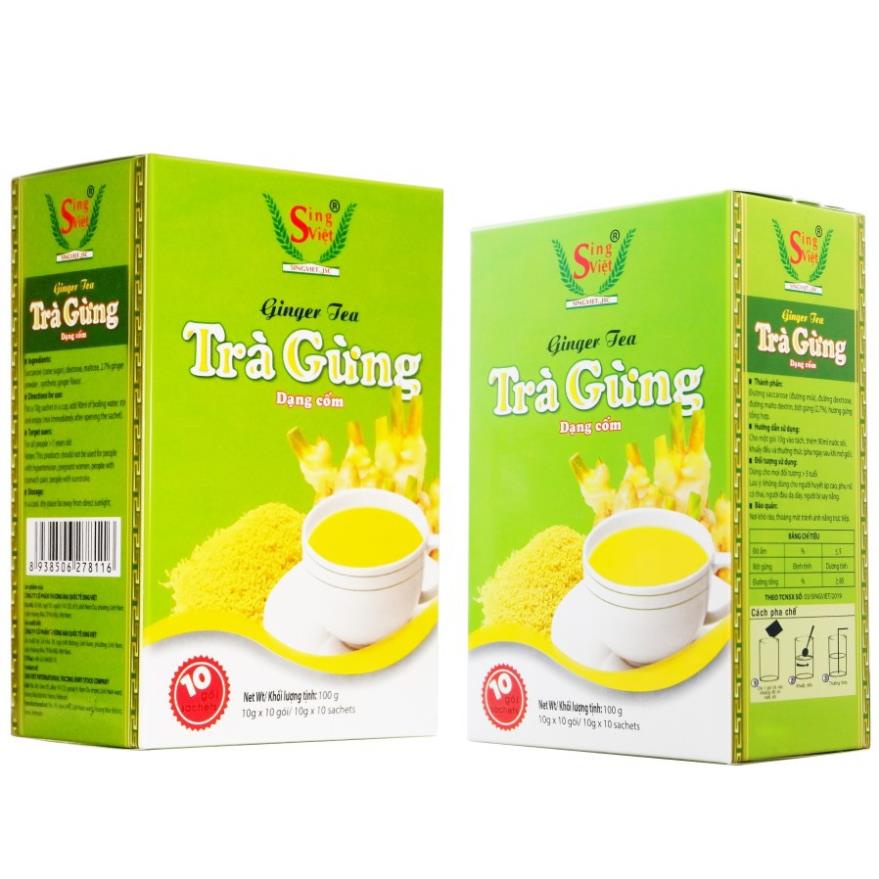 Trà gừng dạng cốm Sing Việt 100g (10 gói x 10g, Tùy chọn hộp xanh, hộp vàng) - HS Shop Thủ Đức