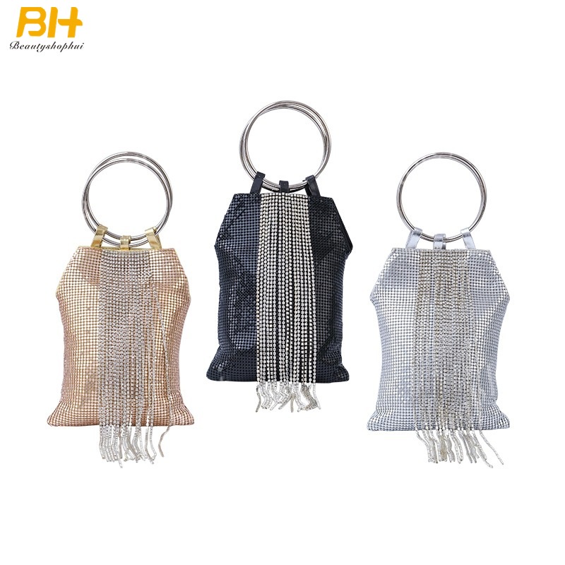 Túi Dự Tiệc Cầm Tay Bằng Nhôm Đính Kim Sa Và Tua Rua Kiểu Dáng Mới 2022 Cho Nữ