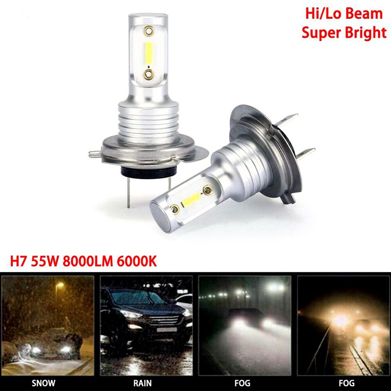 1 Đèn Pha Led H7 55w 8000lm 6000k Siêu Sáng Xoay 360 Độ Cho Xe Hơi