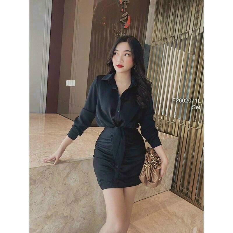 Sét Đồ Nữ Áo Sơ Mi Kèm Chất Váy Chất Lụa Satin Cao Cấp, Set Đi Chơi Sang Chảnh Thời Trang Nữ Xm Minh Phúc