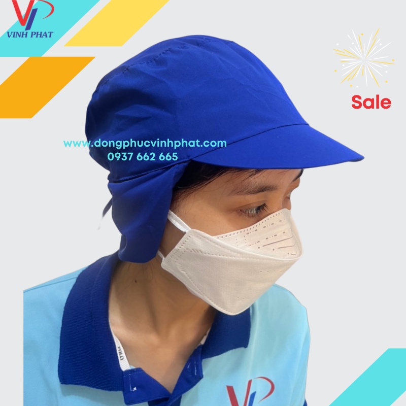 Nón Vải Lưới Công Nhân Sản Xuất Màu Xanh Dương Mũ Trùm Tóc Y tế Vải Mát Hình Thật