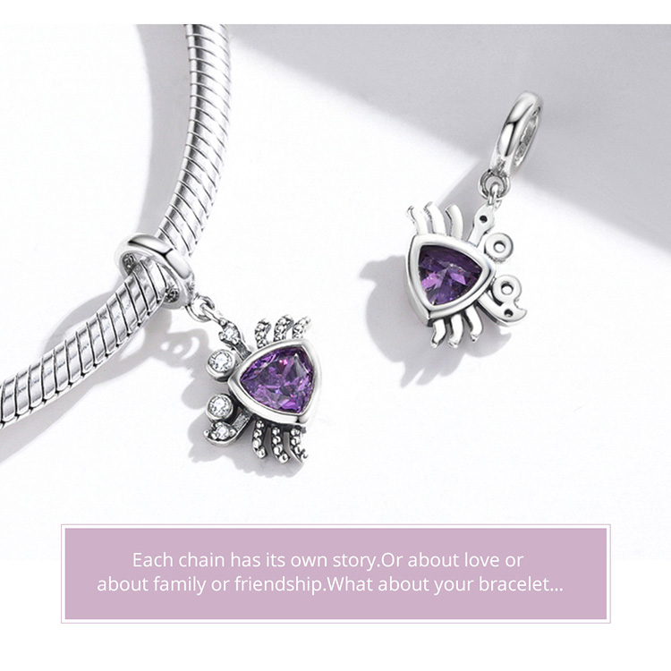 Mặt Dây Bamoer BSC458 Hình Chú Cua Đáng Yêu Đính Đá Zircon Màu Tím Bằng Bạc S925 100% Thời Trang DIY