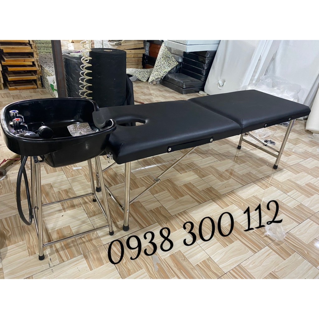 Bồn gội đầu kèm phụ kiện nóng lạnh, vòi sen, van nước, gối đầu,...
