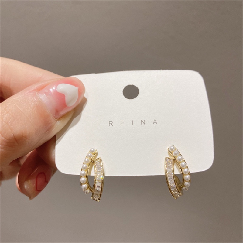 Bông Tai Mạ Bạc Hai Lớp Đính Ngọc Trai Nhân Tạo 2022