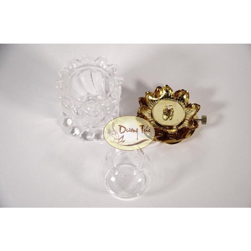 Đèn dầu thờ cúng sóng nước cách điệu thủy tinh chuôi mạ vàng - Cao 15cm nhiều màu (033)