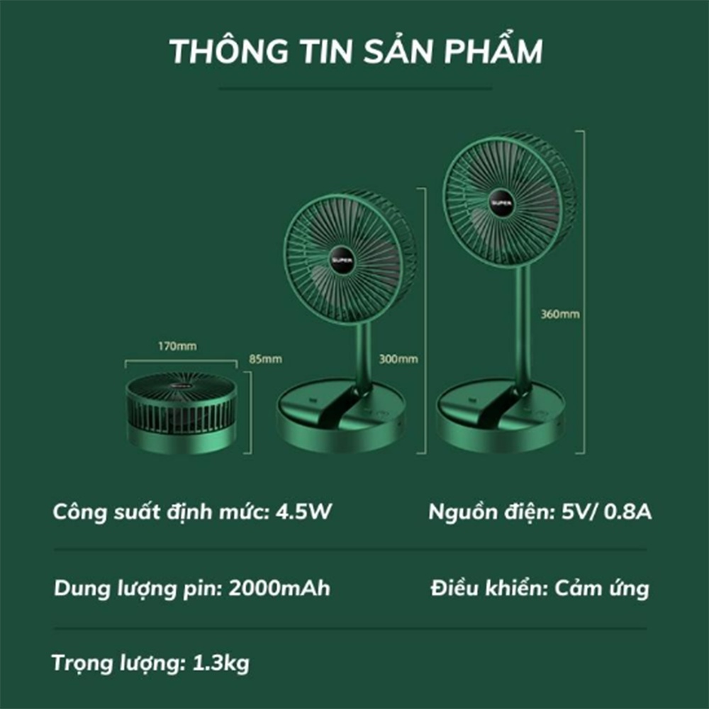 Quạt Tích Điện Mini Kèm GIÁ ĐỠ ĐIỆN THOẠI Để Bàn Cao Cấp